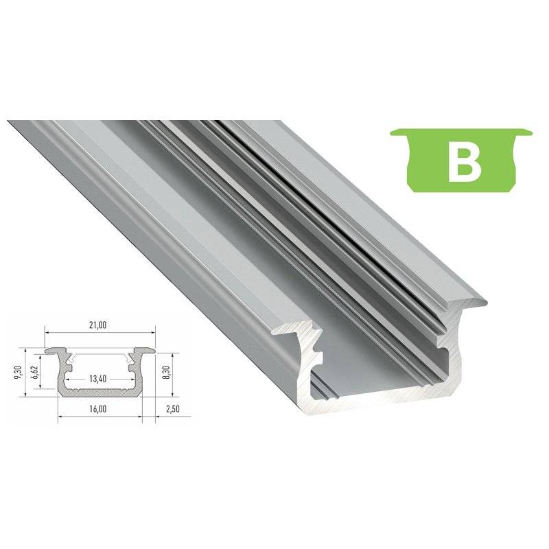 LED Aluminium Profil PD-B 1M Aluprofil Leiste 16 x 9mm Silber eloxiert für 12mm LED Streifen milchige Abdeckung
