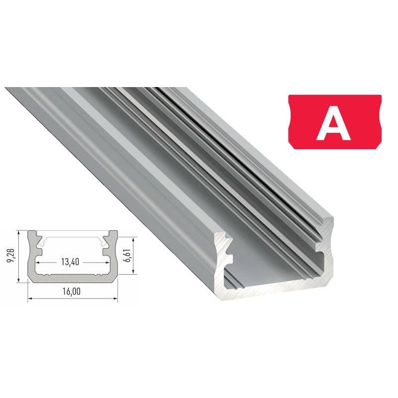 LED Aluminium Profil PD-A 1M Aluprofil Leiste 16 x 9mm Silber eloxiert für 12mm LED Streifen klare Abdeckung