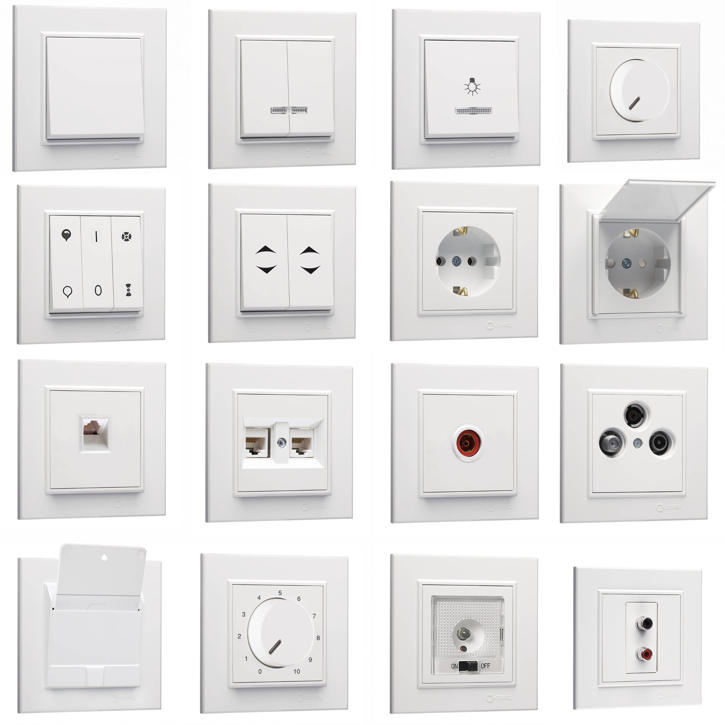 Karea Ein- und Ausschalter + Rahmen, VDE Zertifiziert, Unterputz mit Steckklemme, in weiß