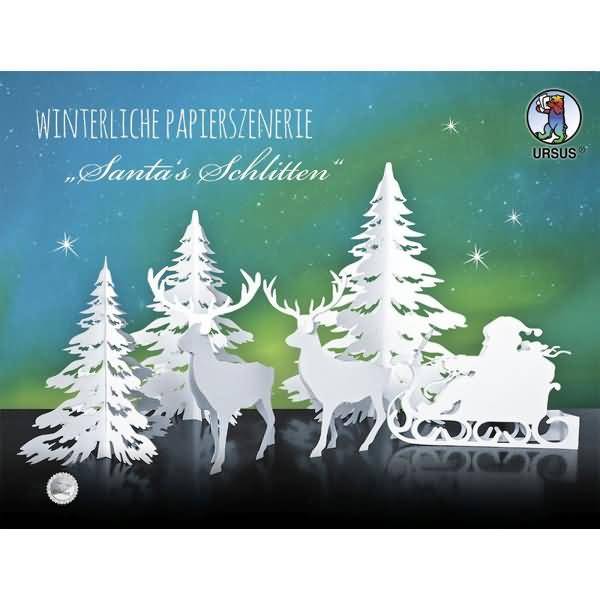 Winterliche Papierszenerie Santa's Schlitten