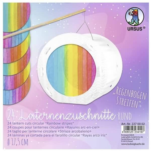 Laternenzuschnitte 115g/qm rund 17,5cm VE=24 Blatt Regenbogenstreifen