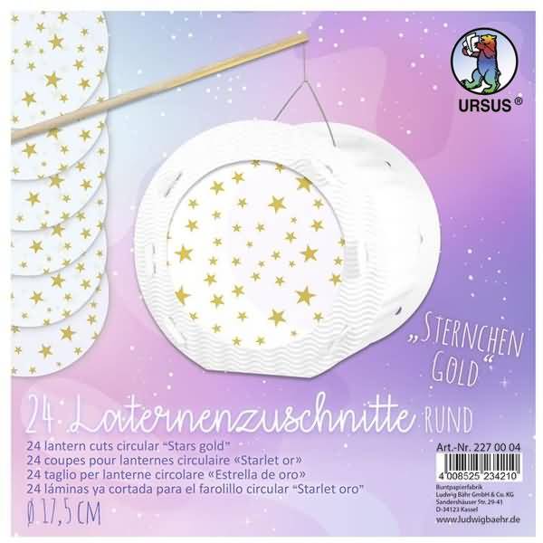Laternenzuschnitte 115g/qm rund 17,5cm VE=24 Blatt Sterne gold