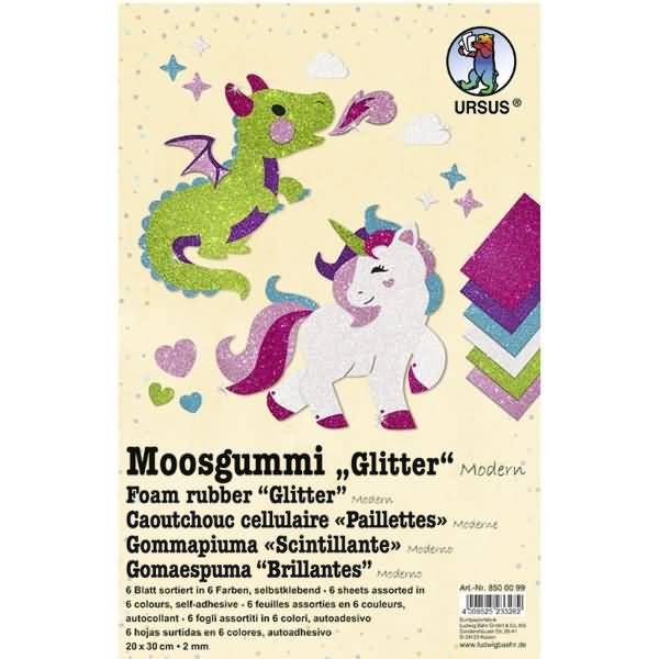 Moosgummi 2mm 20x30cm VE=6 Blatt 6 Farben Glitter Modern