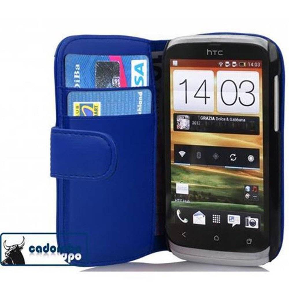 Cadorabo Handy Hülle für HTC DESIRE X  Hülle in BRILLANT BLAU , Schutzhülle Tasche case cover mit Kartenfach im glatten Design