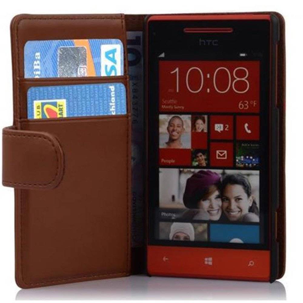 Cadorabo Handy Hülle für HTC 8S  Hülle in KAKAO BRAUN , Schutzhülle Tasche case cover mit Kartenfach im glatten Design