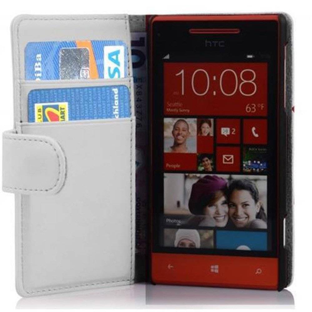 Cadorabo Handy Hülle für HTC 8S  Hülle in POLAR WEIß , Schutzhülle Tasche case cover mit Kartenfach im glatten Design