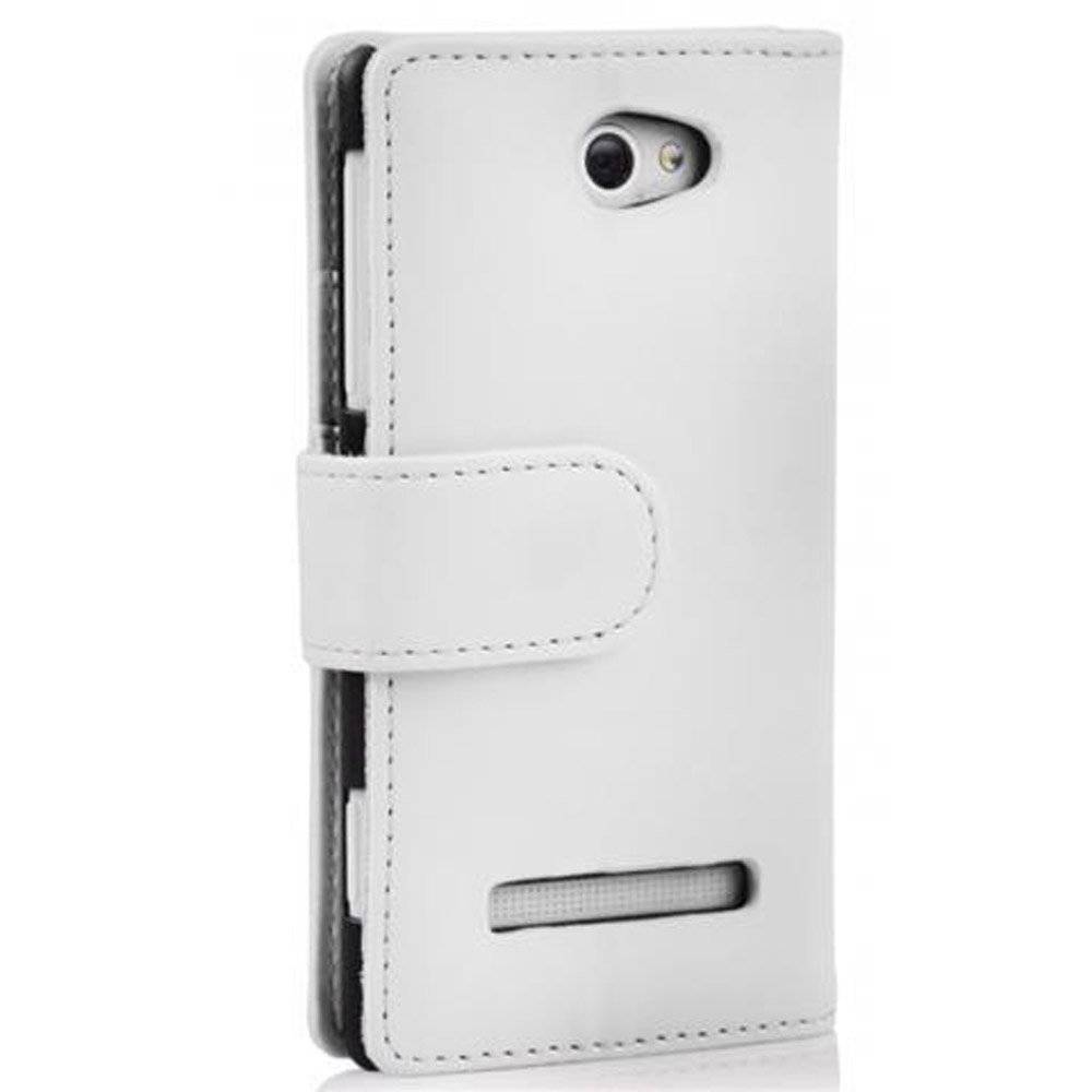 Cadorabo Handy Hülle für HTC 8S  Hülle in POLAR WEIß , Schutzhülle Tasche case cover mit Kartenfach im glatten Design