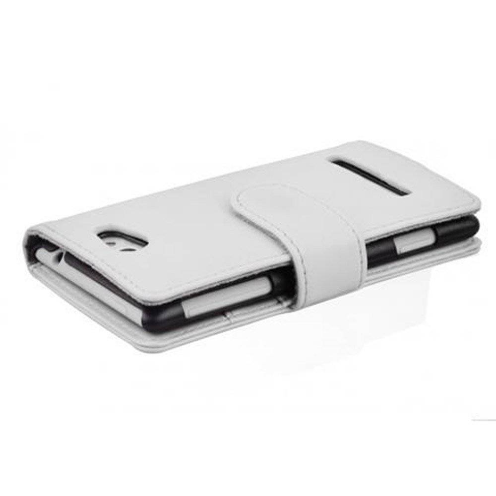 Cadorabo Handy Hülle für HTC 8S  Hülle in POLAR WEIß , Schutzhülle Tasche case cover mit Kartenfach im glatten Design