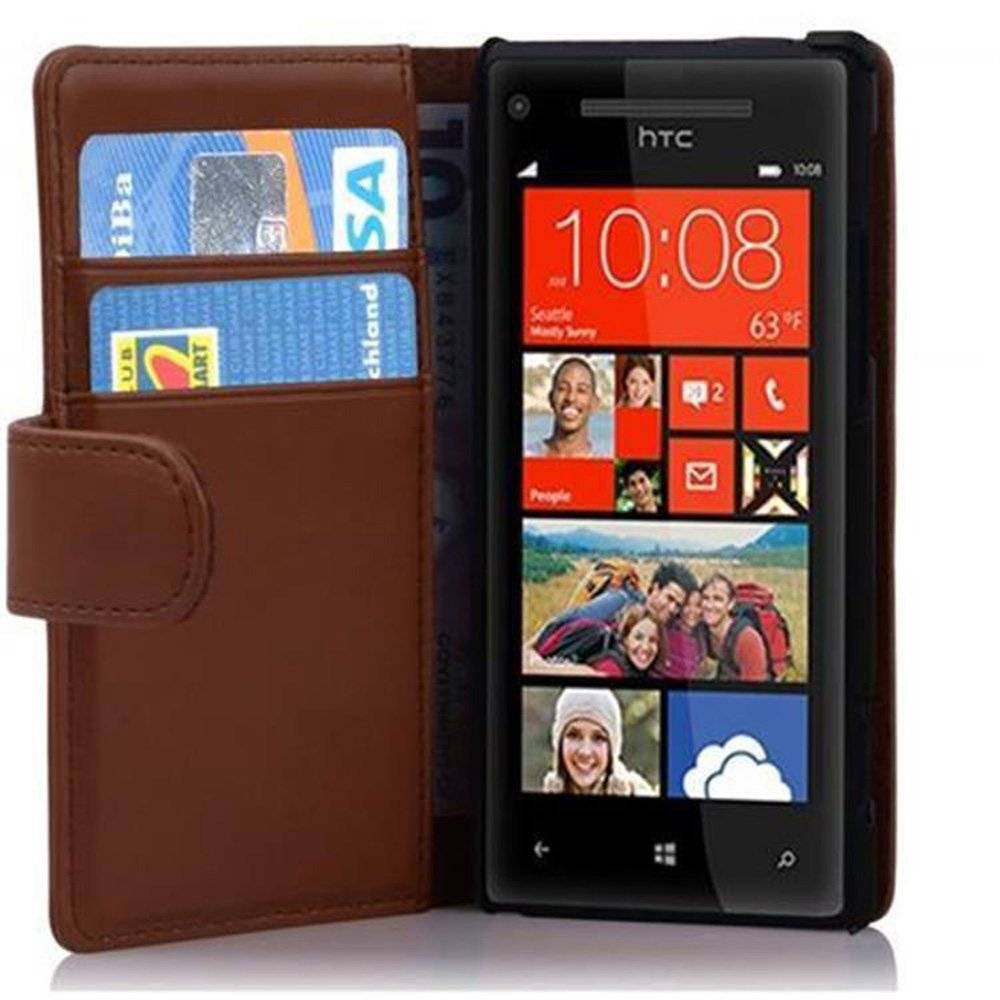Cadorabo Handy Hülle für HTC 8X  Hülle in KAKAO BRAUN , Schutzhülle Tasche case cover mit Kartenfach im glatten Design