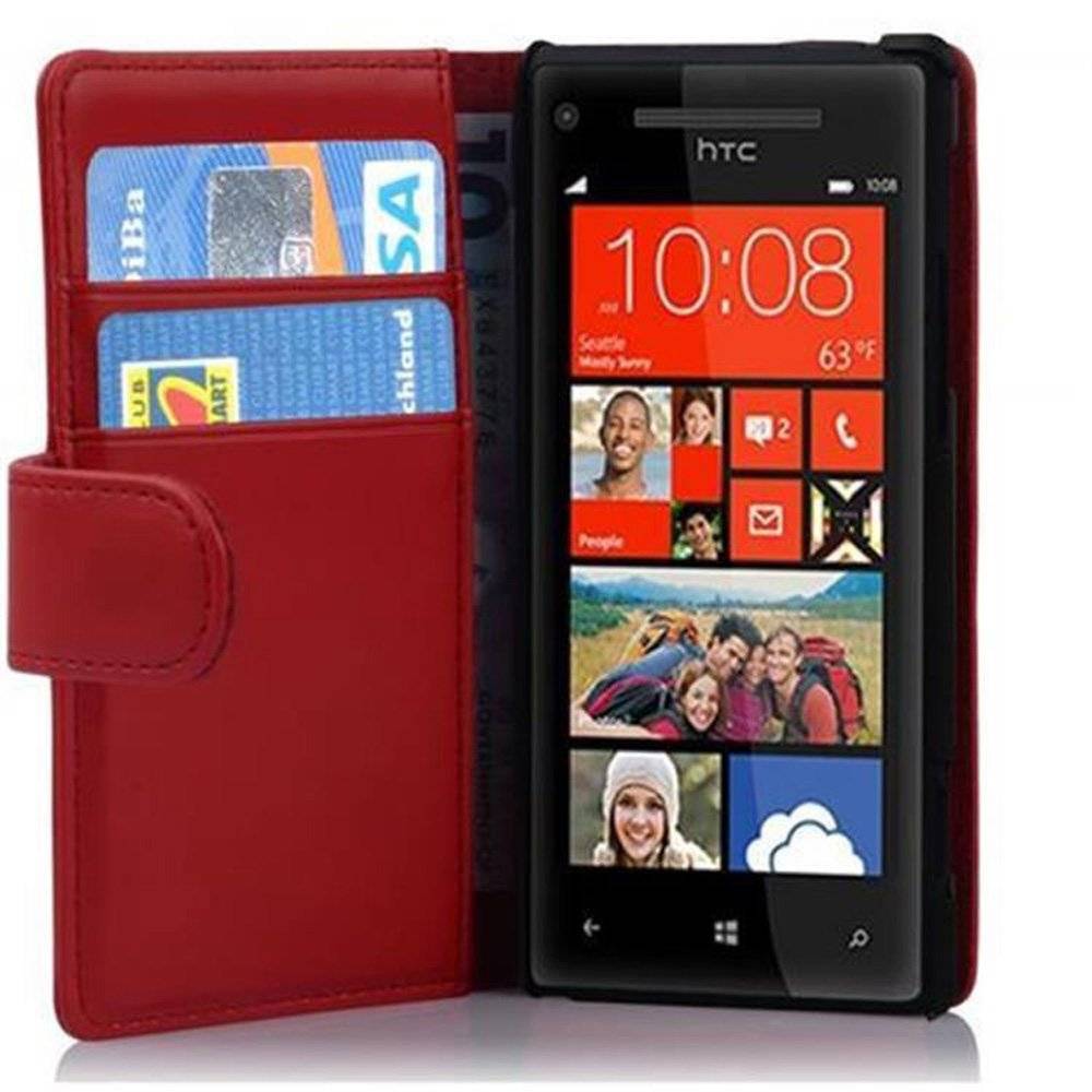 Cadorabo Handy Hülle für HTC 8X  Hülle in CHILI ROT , Schutzhülle Tasche case cover mit Kartenfach im glatten Design