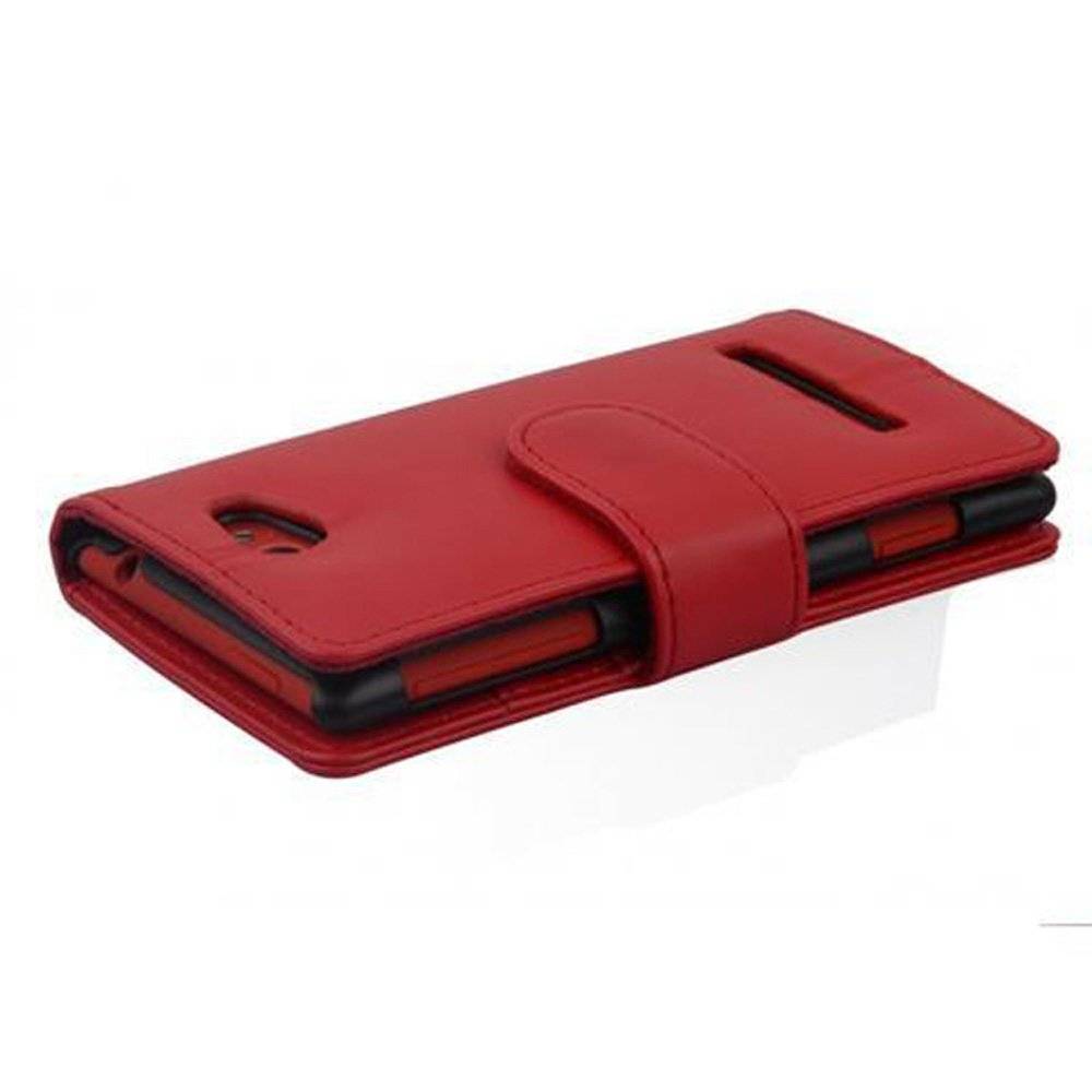 Cadorabo Handy Hülle für HTC 8X  Hülle in CHILI ROT , Schutzhülle Tasche case cover mit Kartenfach im glatten Design