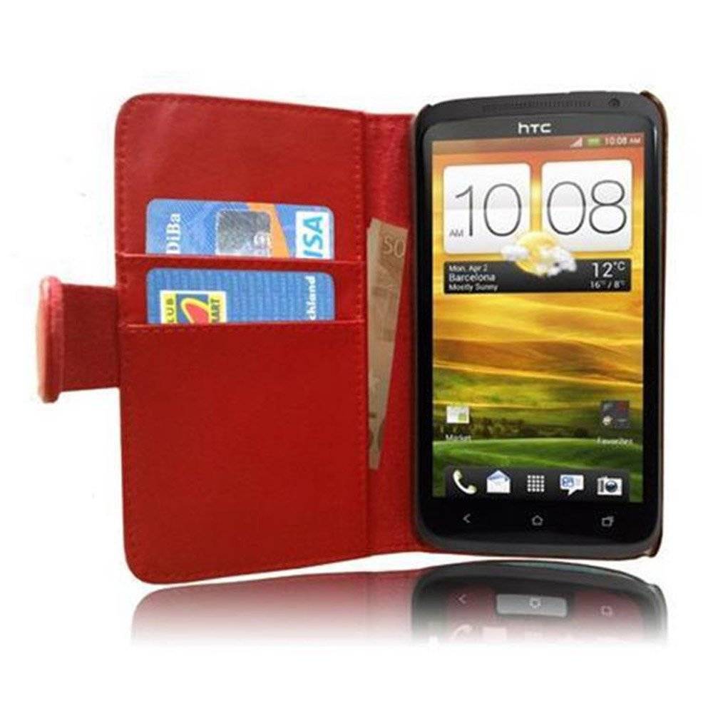 Cadorabo Handy Hülle für HTC ONE X / X+  Hülle in CHILI ROT , Schutzhülle Tasche case cover mit Kartenfach im glatten Design