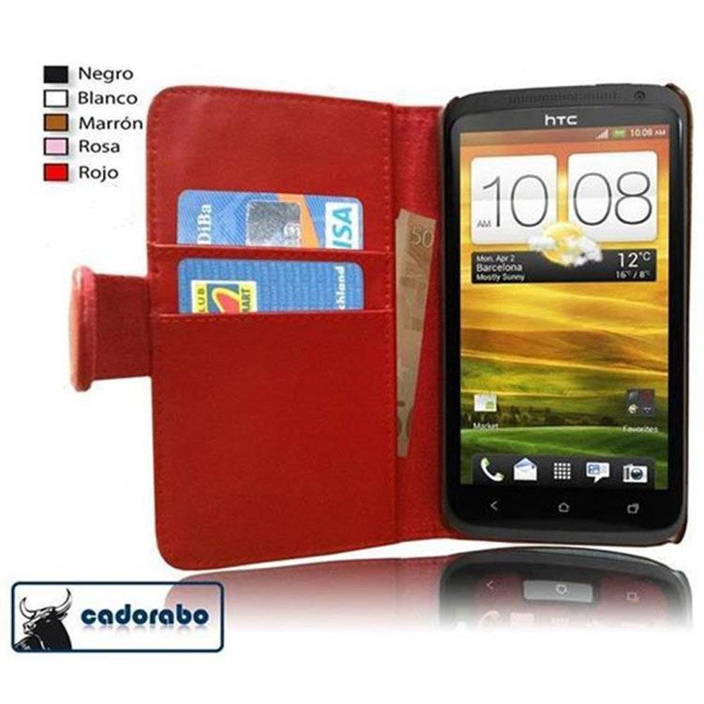 Cadorabo Handy Hülle für HTC ONE X / X+  Hülle in CHILI ROT , Schutzhülle Tasche case cover mit Kartenfach im glatten Design