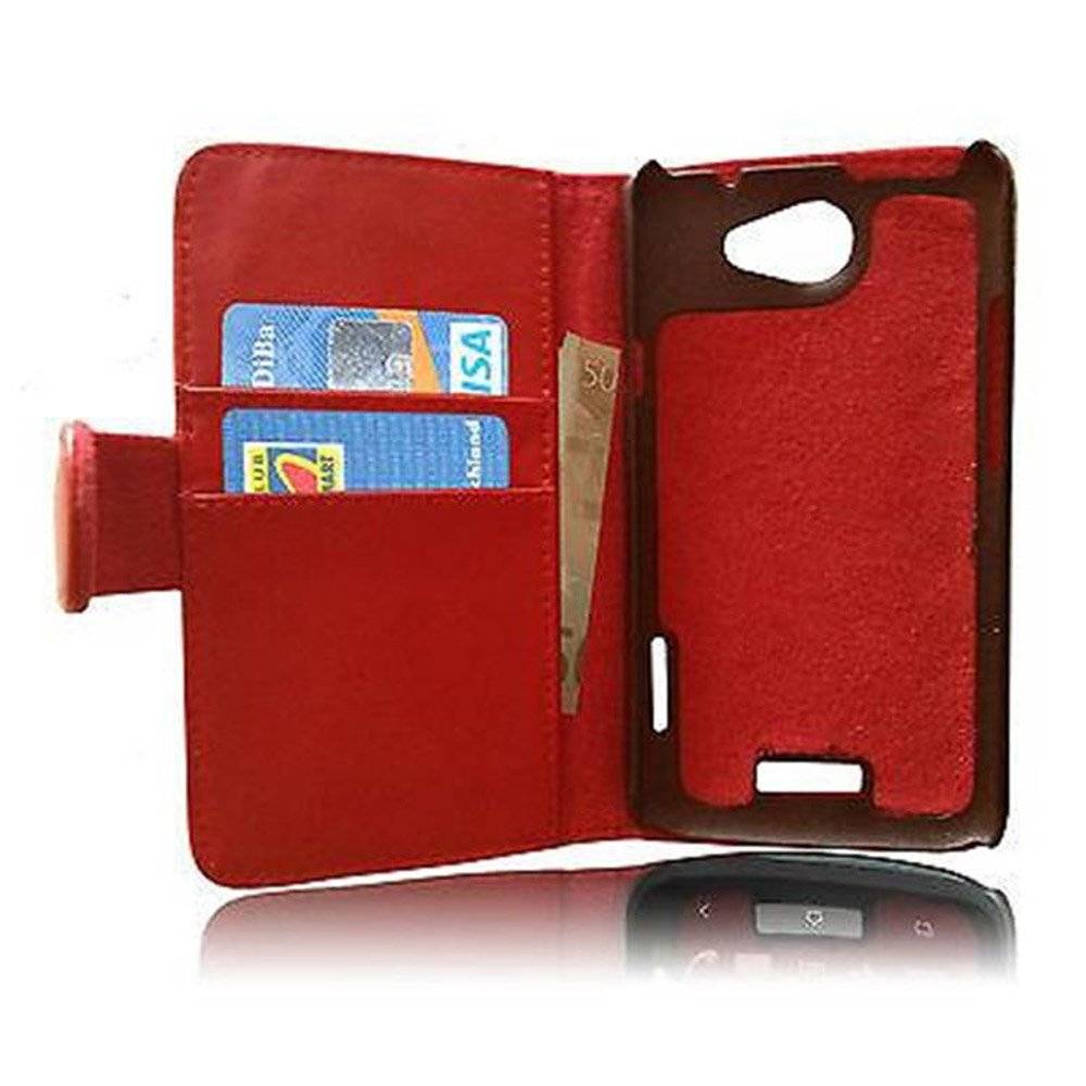 Cadorabo Handy Hülle für HTC ONE X / X+  Hülle in CHILI ROT , Schutzhülle Tasche case cover mit Kartenfach im glatten Design