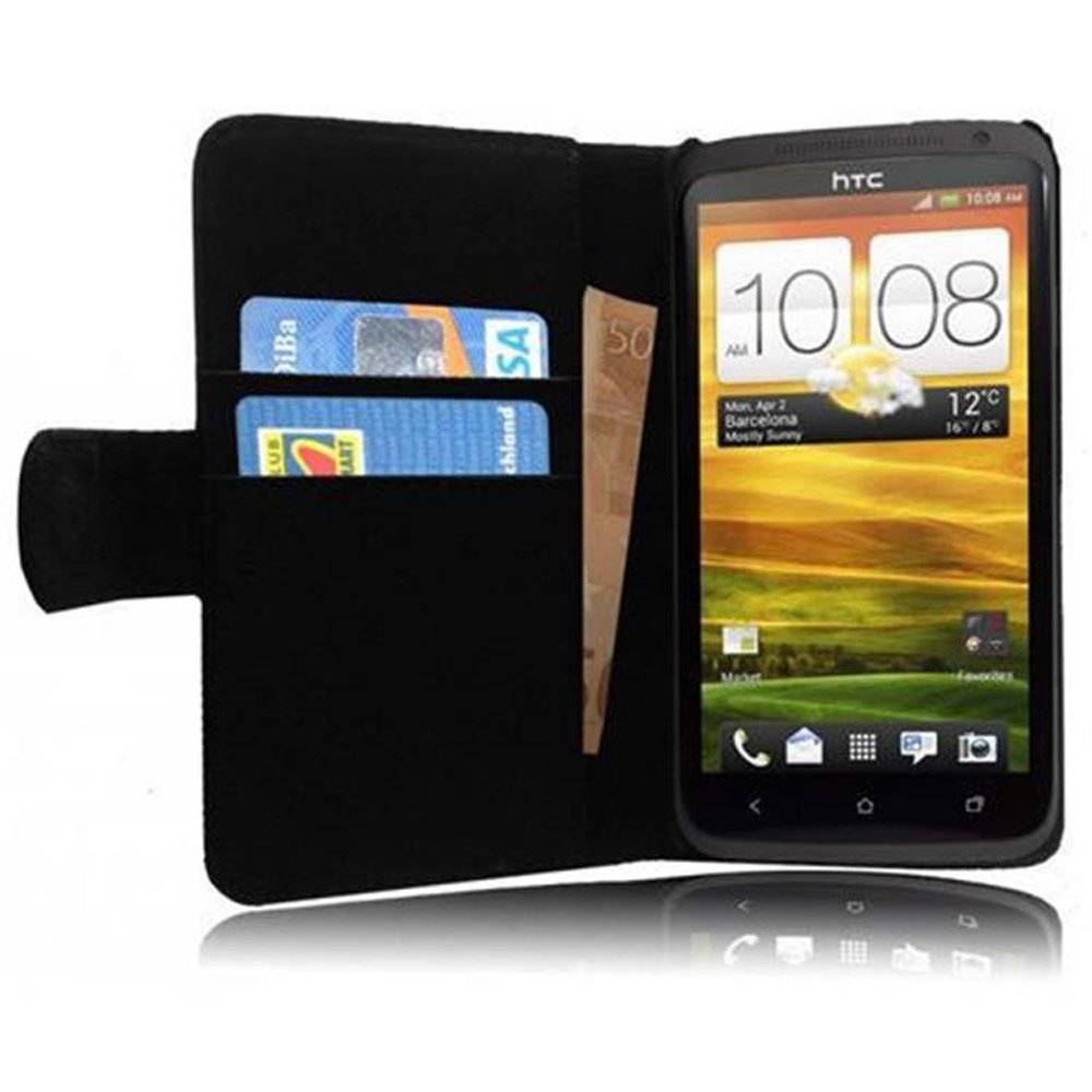 Cadorabo Handy Hülle für HTC ONE X / X+  Hülle in KAVIAR SCHWARZ , Schutzhülle Tasche case cover mit Kartenfach im glatten Design