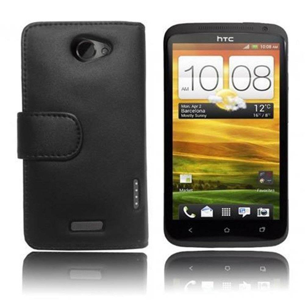 Cadorabo Handy Hülle für HTC ONE X / X+  Hülle in KAVIAR SCHWARZ , Schutzhülle Tasche case cover mit Kartenfach im glatten Design
