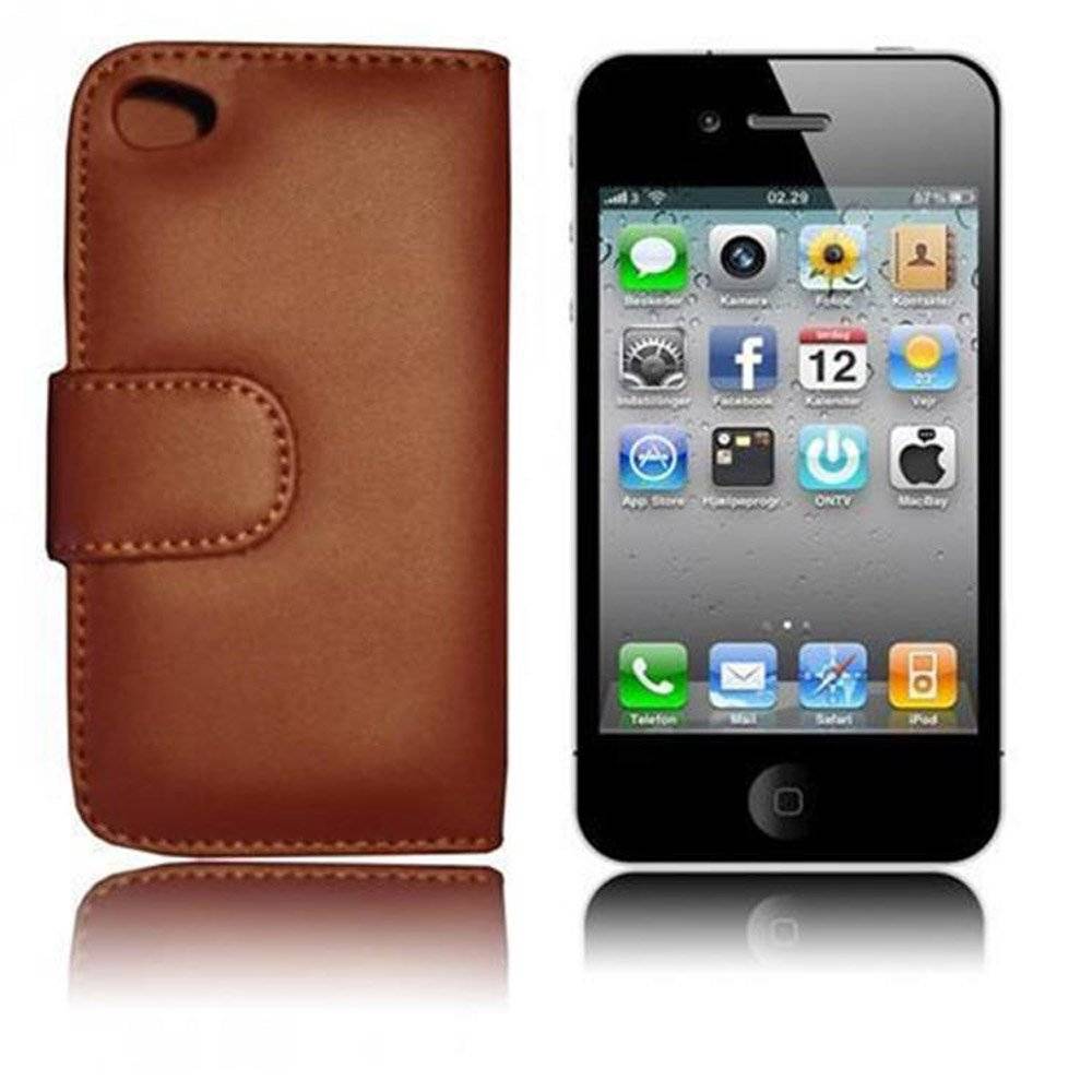 Cadorabo Handy Hülle für iPhone 4 / iPhone 4S Hülle in KAKAO BRAUN , Schutzhülle Tasche case cover mit Kartenfach im glatten Design