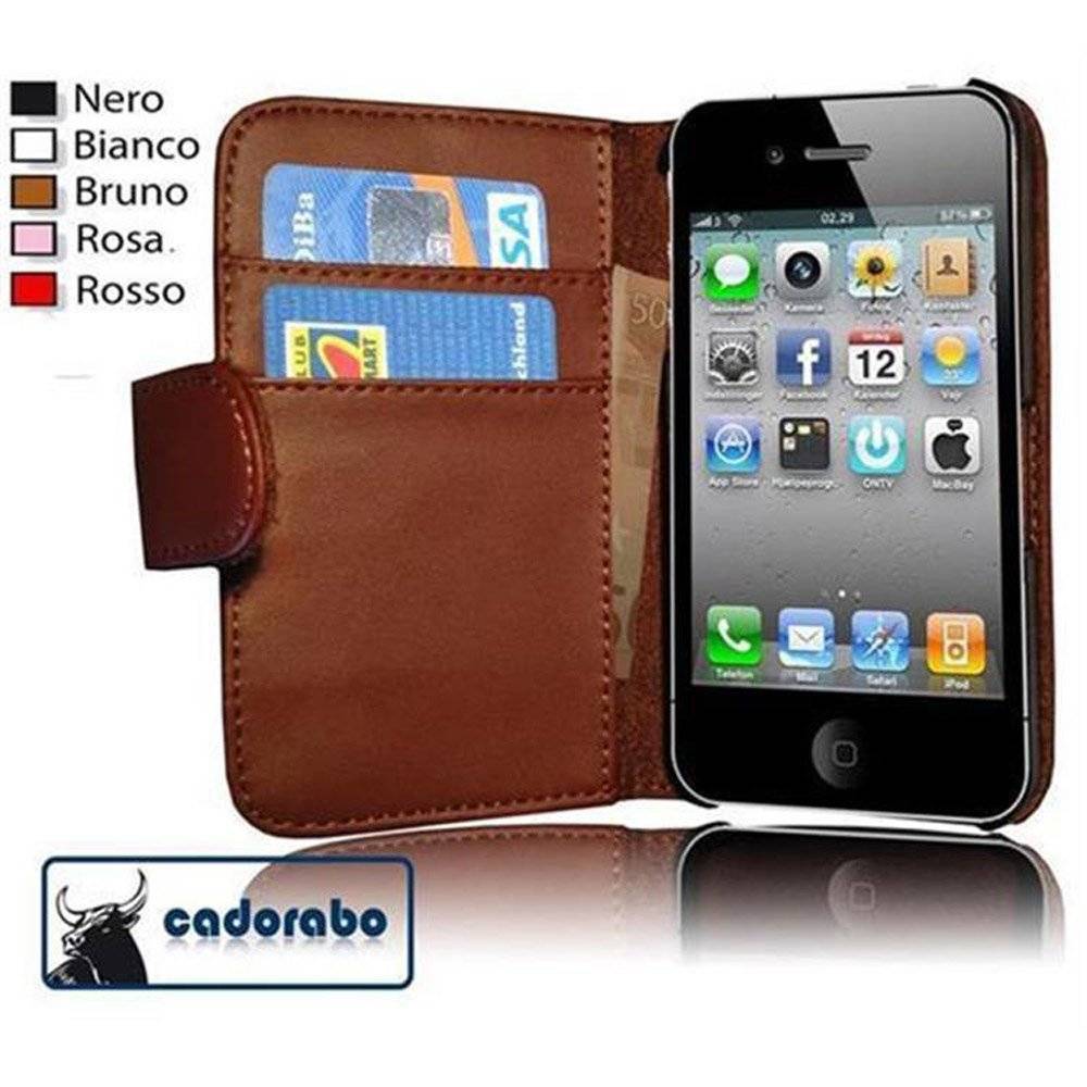 Cadorabo Handy Hülle für iPhone 4 / iPhone 4S Hülle in KAKAO BRAUN , Schutzhülle Tasche case cover mit Kartenfach im glatten Design