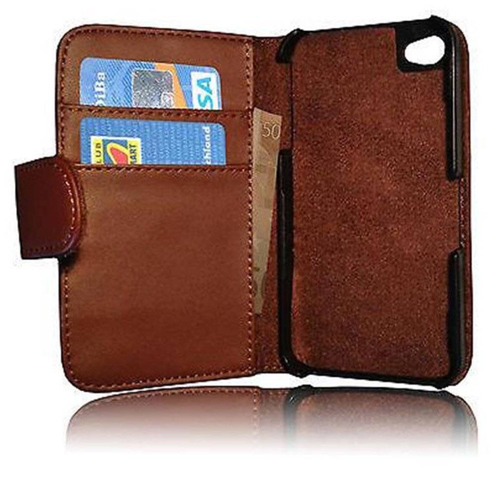 Cadorabo Handy Hülle für iPhone 4 / iPhone 4S Hülle in KAKAO BRAUN , Schutzhülle Tasche case cover mit Kartenfach im glatten Design