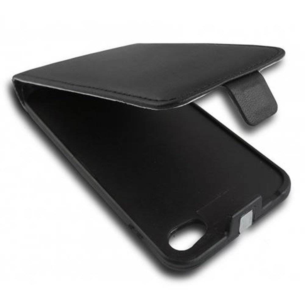 Cadorabo Hülle für Apple iPhone 5 / iPhone 5S / iPhone SE Hülle in KAVIAR SCHWARZ - Handyhülle im Flip Design aus glattem Textilleder - Case Cover