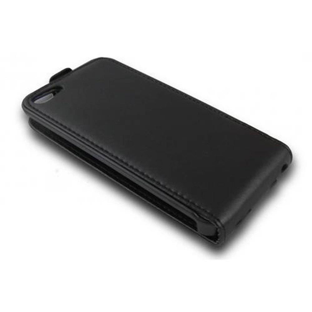 Cadorabo Hülle für Apple iPhone 5 / iPhone 5S / iPhone SE Hülle in KAVIAR SCHWARZ - Handyhülle im Flip Design aus glattem Textilleder - Case Cover