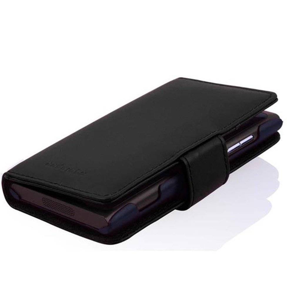 Cadorabo Handy Hülle für Nokia Lumia 800 Hülle in KAVIAR SCHWARZ , Schutzhülle Tasche case cover mit Kartenfach im glatten Design