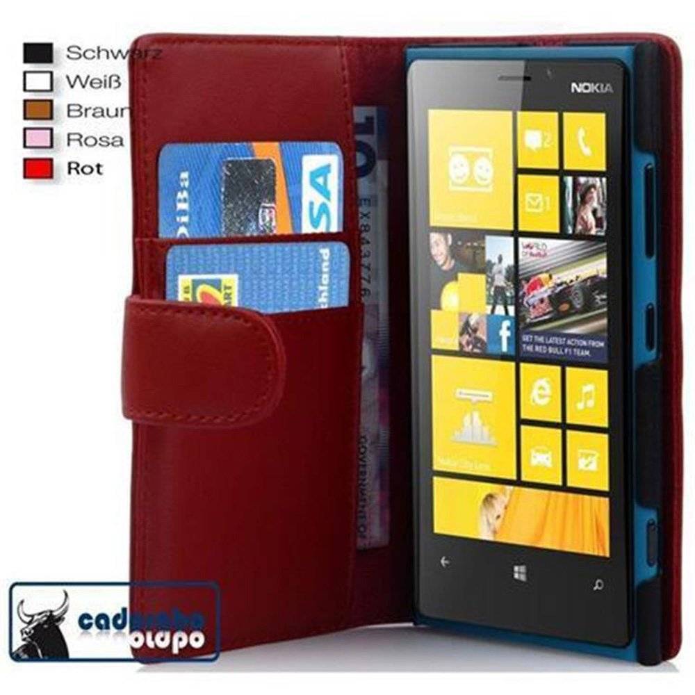 Cadorabo Handy Hülle für Nokia Lumia 920 Hülle in CHILI ROT , Schutzhülle Tasche case cover mit Kartenfach im glatten Design