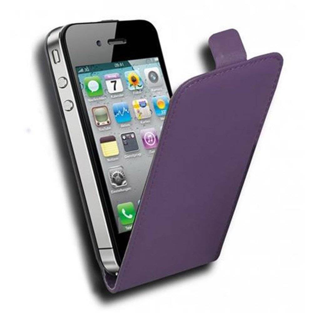 Cadorabo Hülle für Apple iPhone 4 / iPhone 4S Hülle in FLIEDER VIOLETT - Handyhülle im Flip Design aus glattem Textilleder - Case Cover Schutzhül