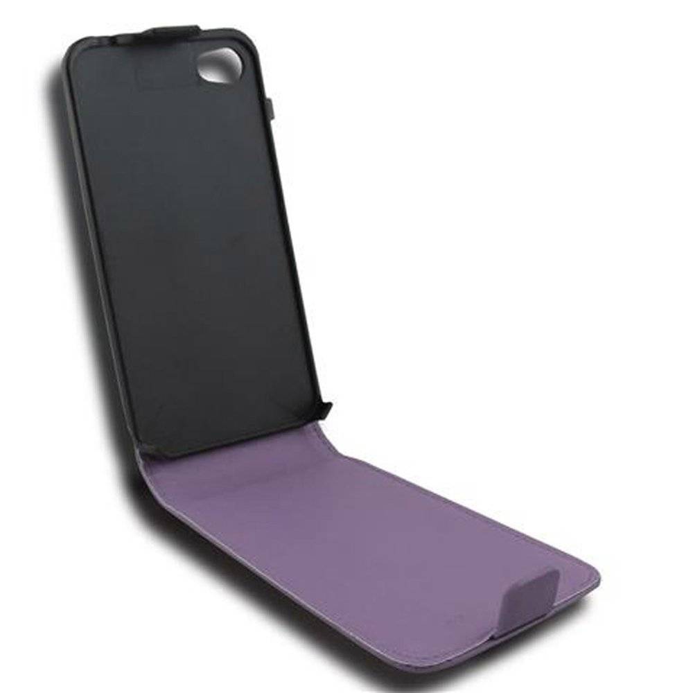 Cadorabo Hülle für Apple iPhone 4 / iPhone 4S Hülle in FLIEDER VIOLETT - Handyhülle im Flip Design aus glattem Textilleder - Case Cover Schutzhül
