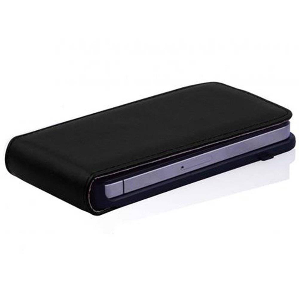 Cadorabo Hülle für Apple iPhone 4 / iPhone 4S Hülle in KAVIAR SCHWARZ - Handyhülle im Flip Design aus glattem Textilleder - Case Cover Schutzhüll