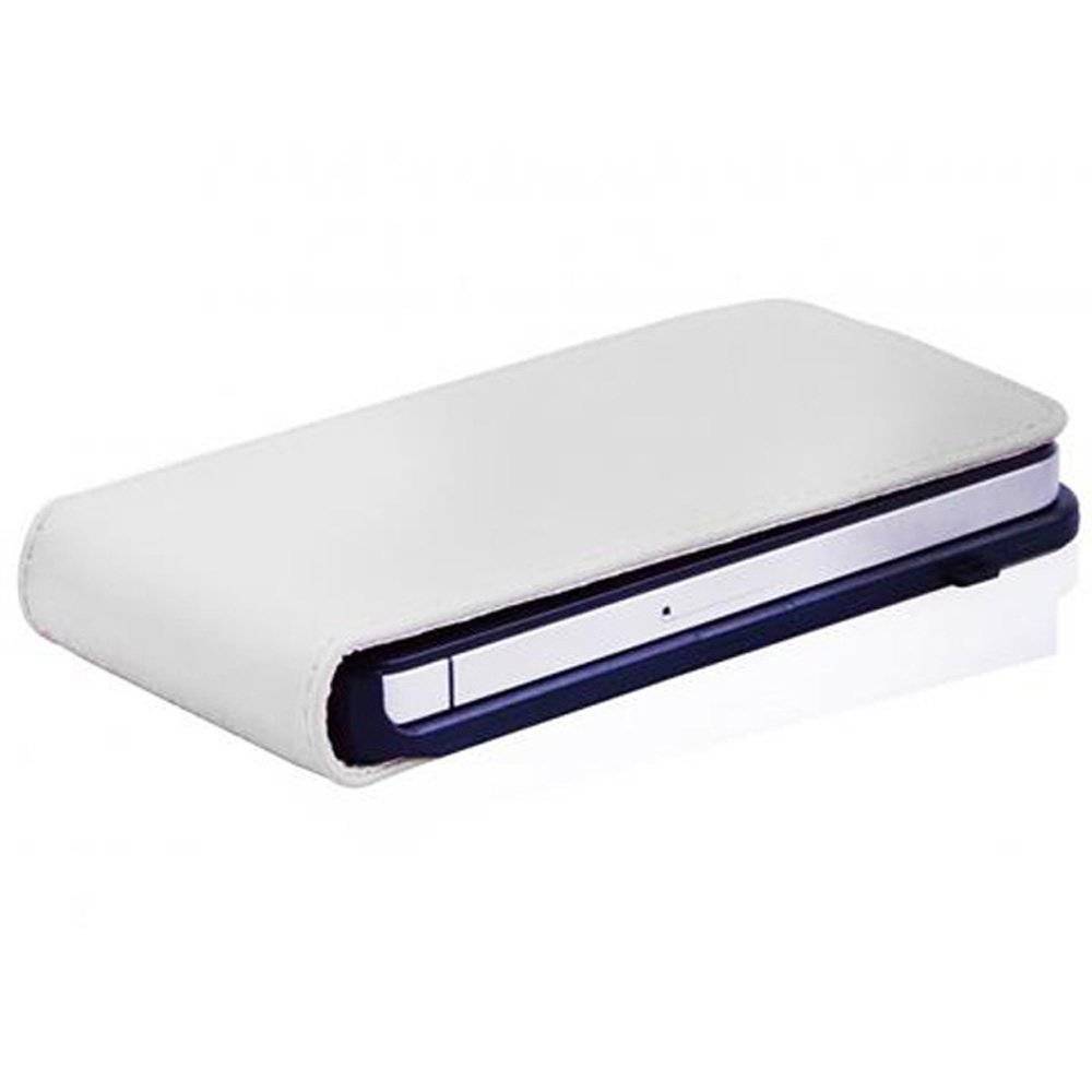 Cadorabo Hülle für Apple iPhone 4 / iPhone 4S Hülle in POLAR WEIß - Handyhülle im Flip Design aus glattem Textilleder - Case Cover Schutzhülle E