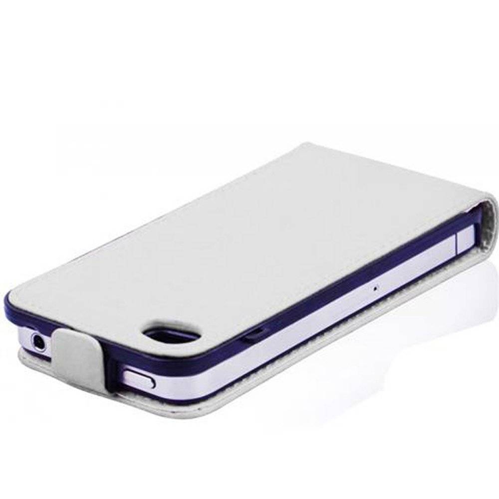 Cadorabo Hülle für Apple iPhone 4 / iPhone 4S Hülle in POLAR WEIß - Handyhülle im Flip Design aus glattem Textilleder - Case Cover Schutzhülle E