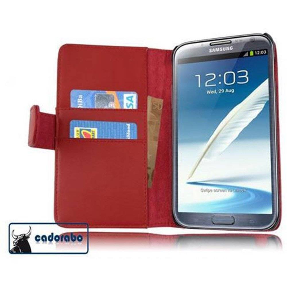 Cadorabo Handy Hülle für Galaxy NOTE 2 Hülle in CHILI ROT , Schutzhülle Tasche case cover mit Kartenfach im glatten Design