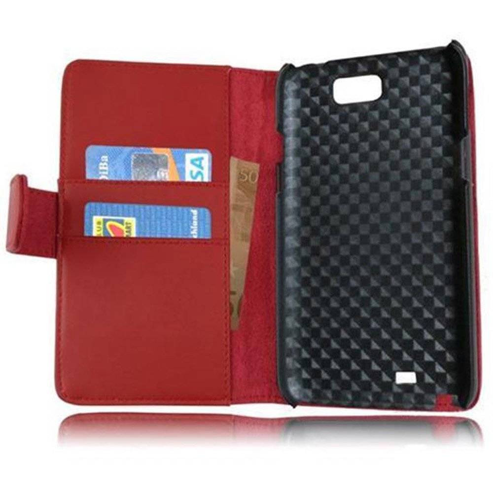 Cadorabo Handy Hülle für Galaxy NOTE 2 Hülle in CHILI ROT , Schutzhülle Tasche case cover mit Kartenfach im glatten Design