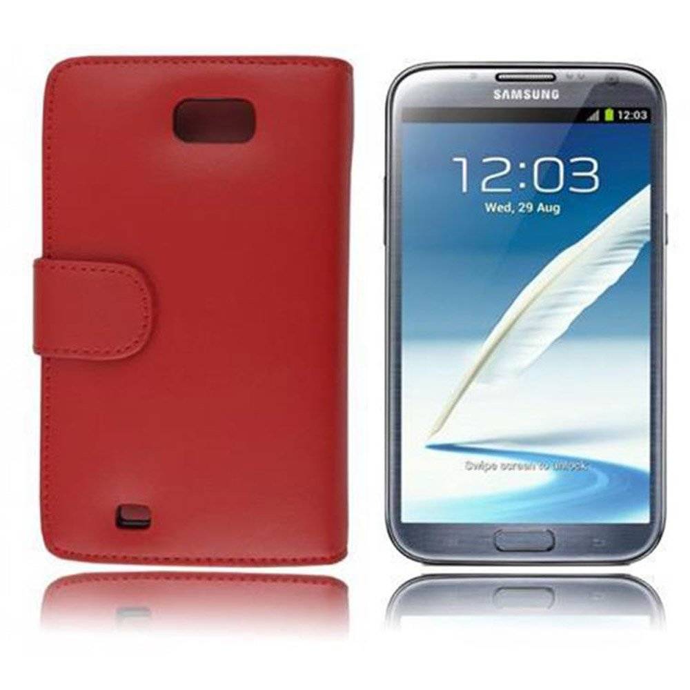 Cadorabo Handy Hülle für Galaxy NOTE 2 Hülle in CHILI ROT , Schutzhülle Tasche case cover mit Kartenfach im glatten Design