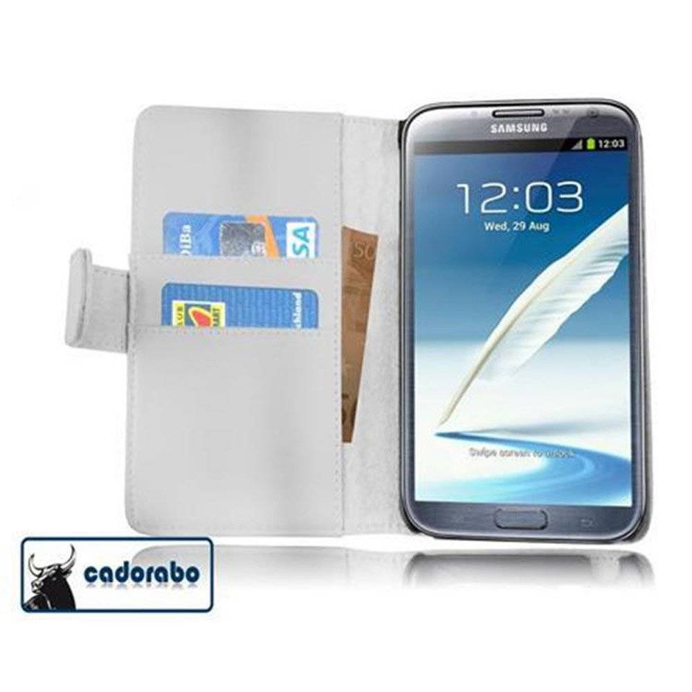 Cadorabo Handy Hülle für Galaxy NOTE 2 Hülle in POLAR WEIß , Schutzhülle Tasche case cover mit Kartenfach im glatten Design
