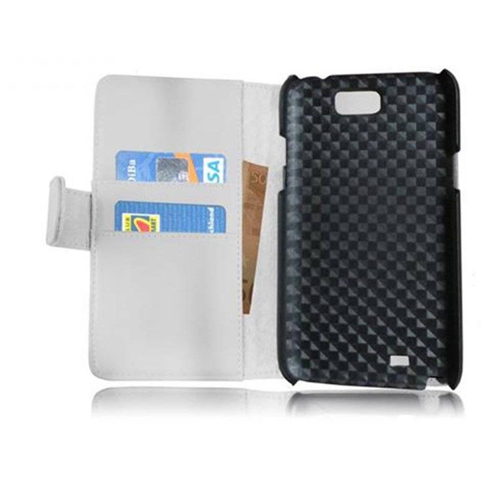 Cadorabo Handy Hülle für Galaxy NOTE 2 Hülle in POLAR WEIß , Schutzhülle Tasche case cover mit Kartenfach im glatten Design