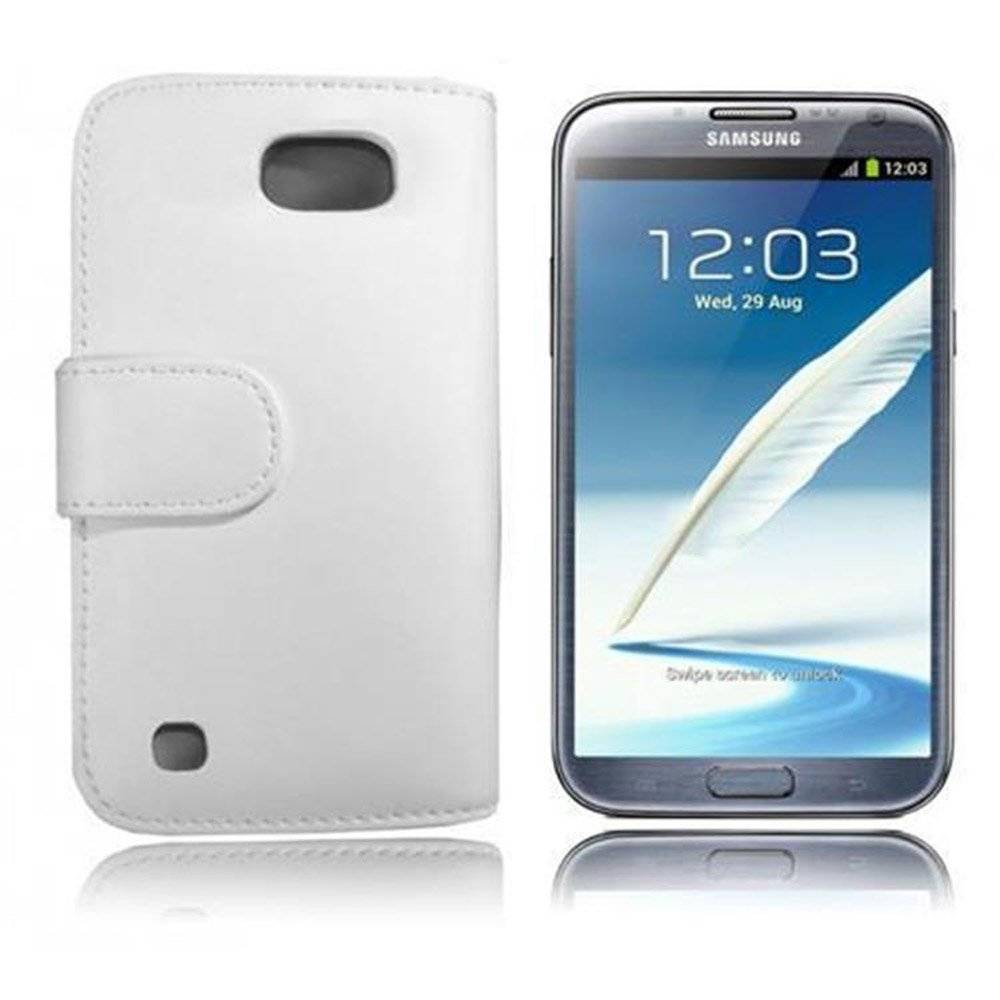 Cadorabo Handy Hülle für Galaxy NOTE 2 Hülle in POLAR WEIß , Schutzhülle Tasche case cover mit Kartenfach im glatten Design