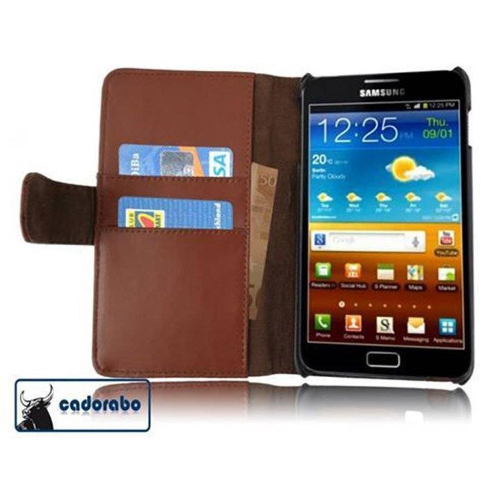Cadorabo Handy Hülle für Galaxy NOTE 1  Hülle in KAKAO BRAUN , Schutzhülle Tasche case cover mit Kartenfach im glatten Design