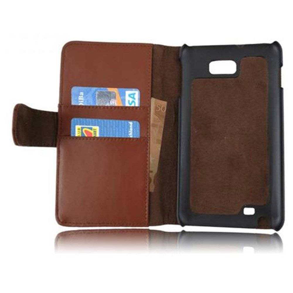 Cadorabo Handy Hülle für Galaxy NOTE 1  Hülle in KAKAO BRAUN , Schutzhülle Tasche case cover mit Kartenfach im glatten Design