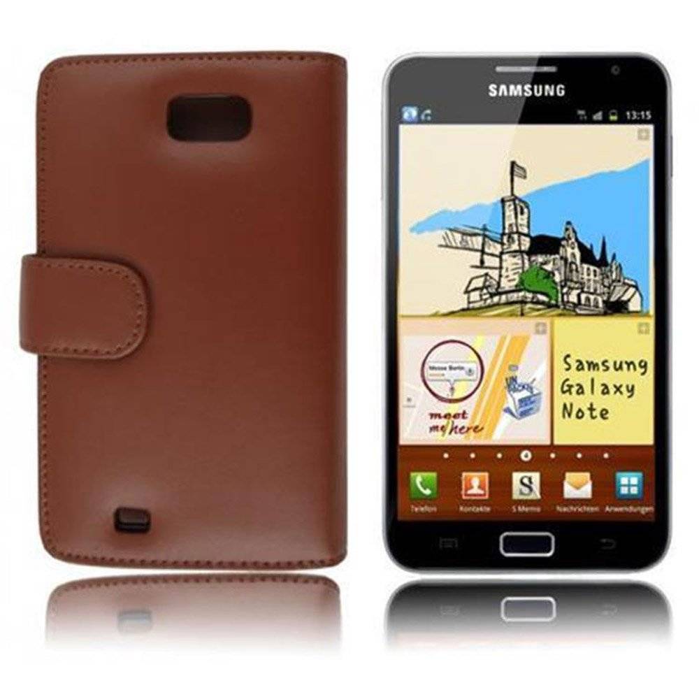 Cadorabo Handy Hülle für Galaxy NOTE 1  Hülle in KAKAO BRAUN , Schutzhülle Tasche case cover mit Kartenfach im glatten Design