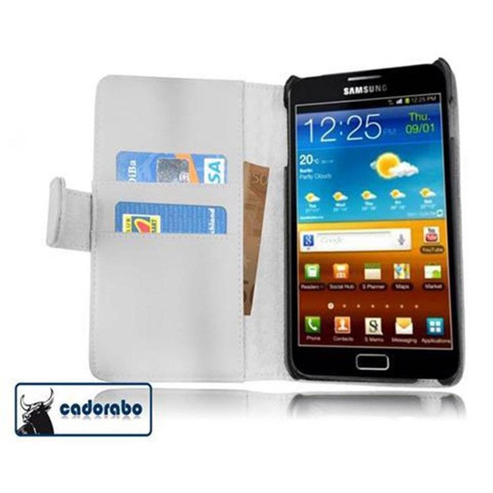 Cadorabo Handy Hülle für Galaxy NOTE 1  Hülle in POLAR WEIß , Schutzhülle Tasche case cover mit Kartenfach im glatten Design