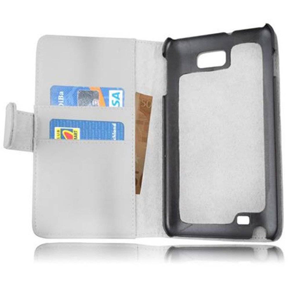 Cadorabo Handy Hülle für Galaxy NOTE 1  Hülle in POLAR WEIß , Schutzhülle Tasche case cover mit Kartenfach im glatten Design