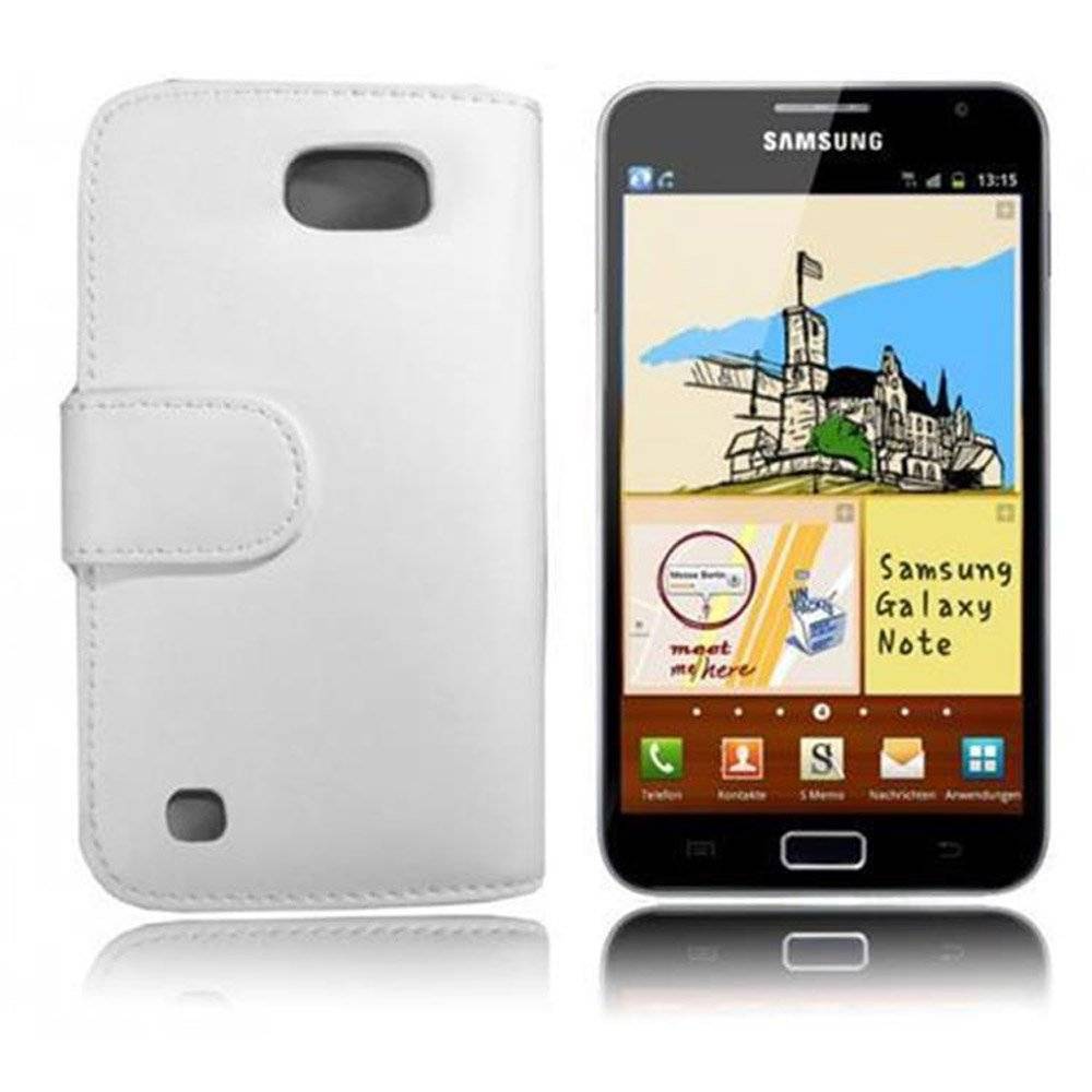 Cadorabo Handy Hülle für Galaxy NOTE 1  Hülle in POLAR WEIß , Schutzhülle Tasche case cover mit Kartenfach im glatten Design