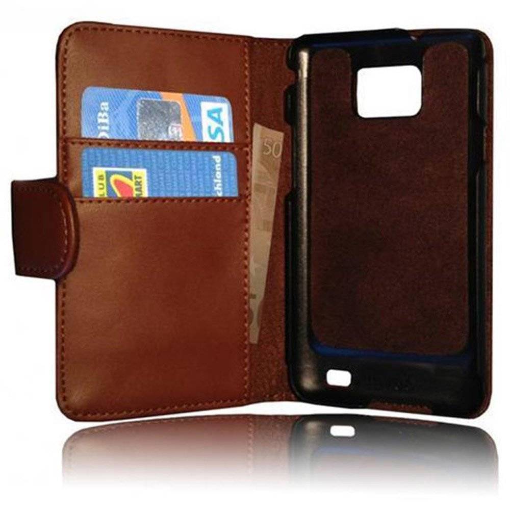 Cadorabo Handy Hülle für Galaxy S2 / S2 PLUS  Hülle in KAKAO BRAUN , Schutzhülle Tasche case cover mit Kartenfach im glatten Design