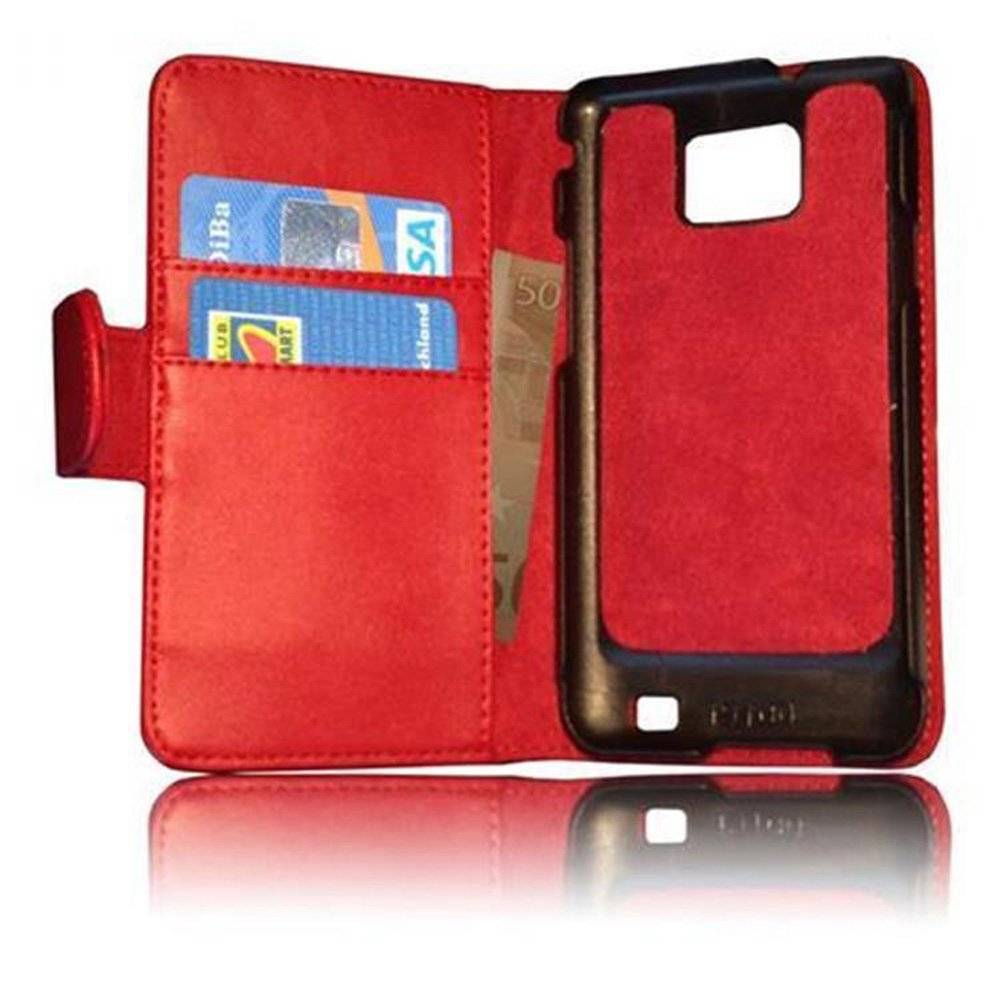 Cadorabo Handy Hülle für Galaxy S2 / S2 PLUS  Hülle in CHILI ROT , Schutzhülle Tasche case cover mit Kartenfach im glatten Design