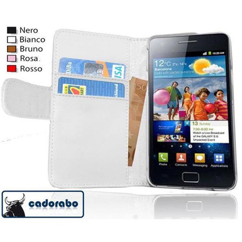Cadorabo Handy Hülle für Galaxy S2 / S2 PLUS  Hülle in POLAR WEIß , Schutzhülle Tasche case cover mit Kartenfach im glatten Design
