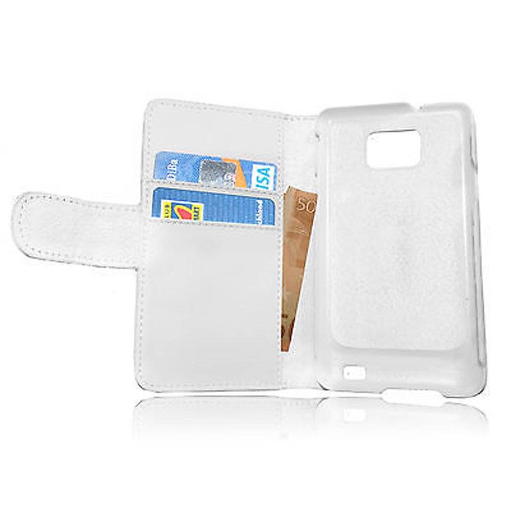 Cadorabo Handy Hülle für Galaxy S2 / S2 PLUS  Hülle in POLAR WEIß , Schutzhülle Tasche case cover mit Kartenfach im glatten Design