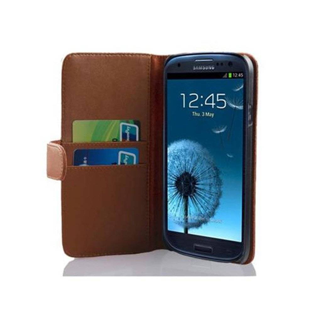 Cadorabo Handy Hülle für Galaxy S3 / S3 NEO  Hülle in KAKAO BRAUN , Schutzhülle Tasche case cover mit Kartenfach im glatten Design
