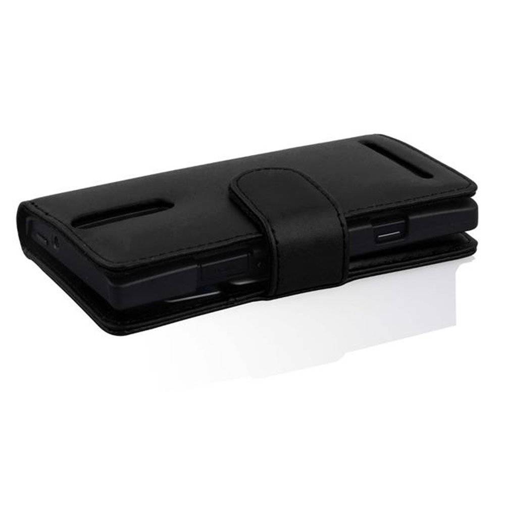 Cadorabo Handy Hülle für Sony Xperia S  Hülle in KAVIAR SCHWARZ , Schutzhülle Tasche case cover mit Kartenfach im glatten Design
